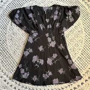 Free People Black Dress with Lavender Floral Design